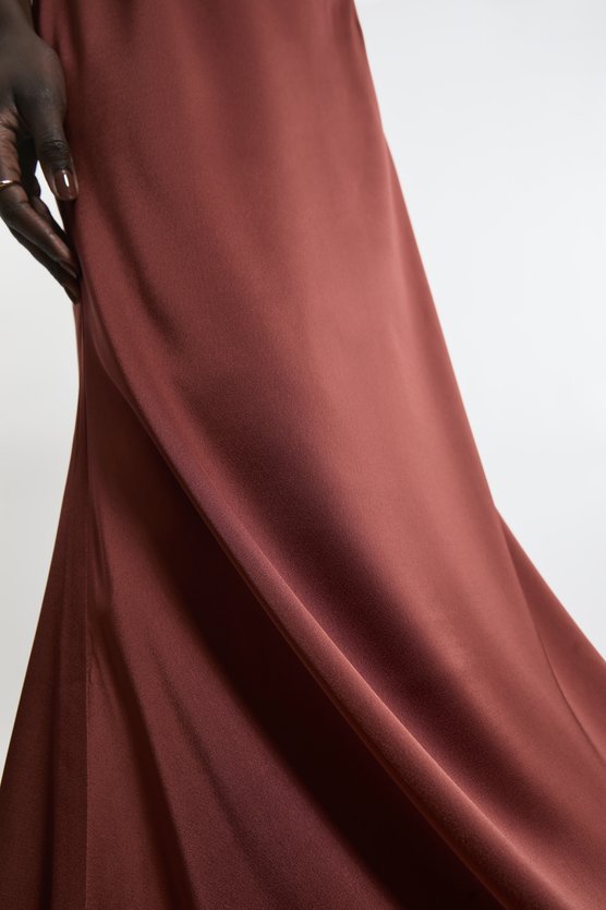 Karen Millen Satin Back Crepe Column Woven Maxi Dress Chocolate