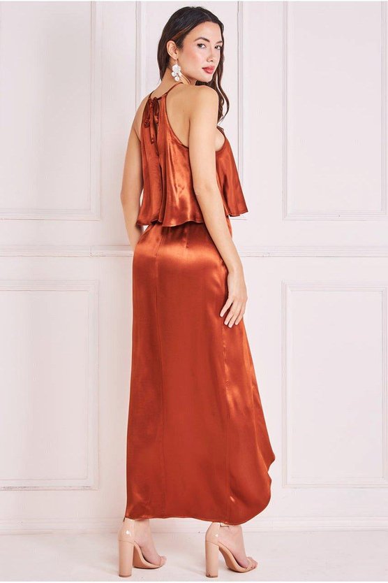 Karen Millen Satin Viscose Front Wrap Midaxi Dress Brown