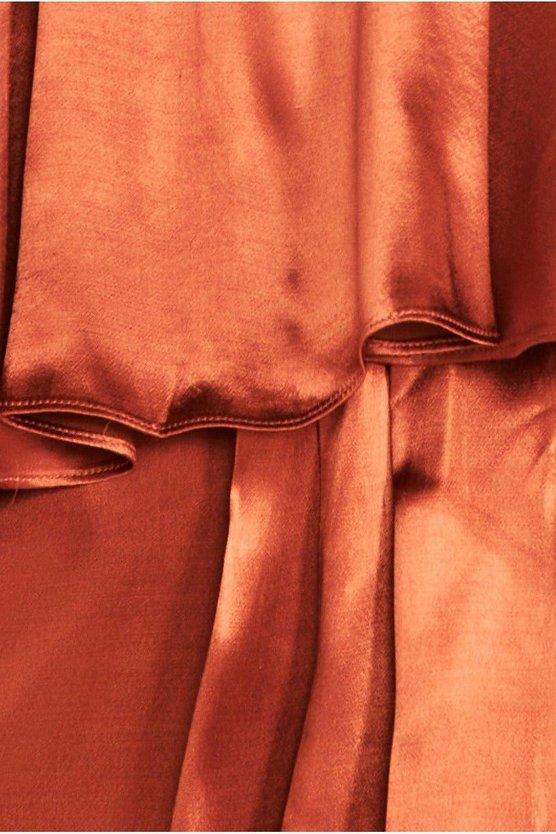 Karen Millen Satin Viscose Front Wrap Midaxi Dress Brown