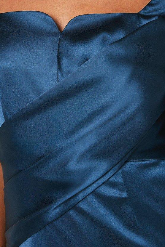 Karen Millen Satin Wrap Waist Flutter Sleeve Midi Wedding Guest Dress Washed Indigo