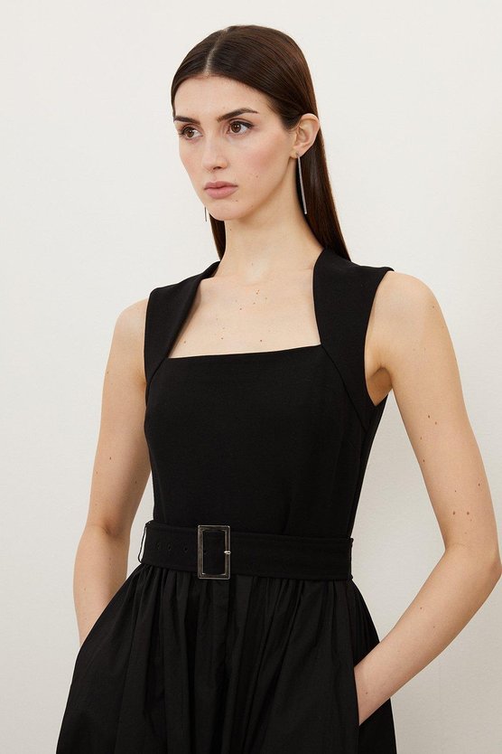 Karen Millen Scoop Neck Jersey Cotton Mix Maxi Dress Black