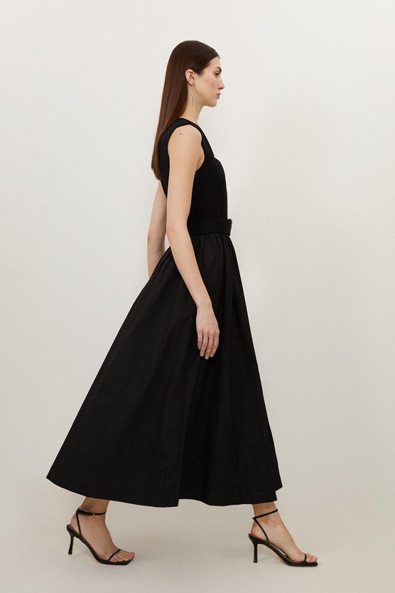 Karen Millen Scoop Neck Jersey Cotton Mix Maxi Dress Black