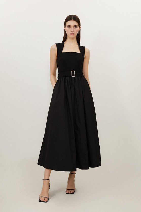 karen millen Scoop Neck Jersey Cotton Mix Maxi Dress black