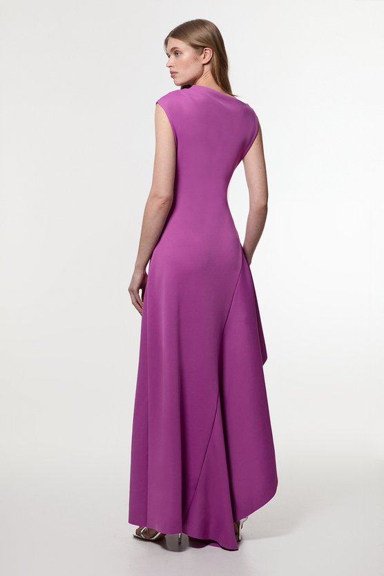 Karen Millen Scuba Drama Ruffle Hem Woven Maxi Dress Purple