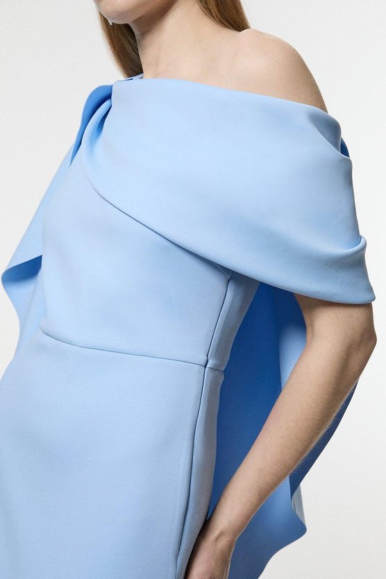 Karen Millen Scuba Drama Shoulder Detail Woven Midi Dress Baby Blue