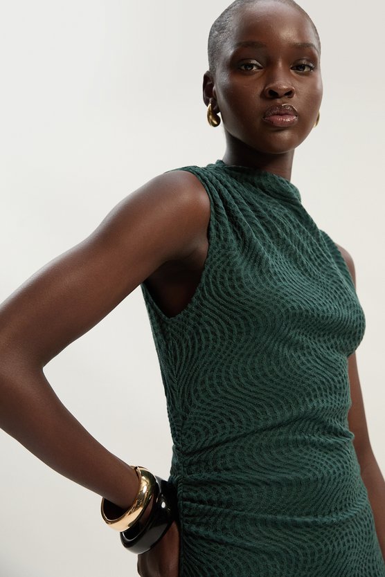 Karen Millen Sheered Textured Jersey Maxi Dress Emerald