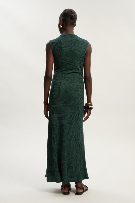 Karen Millen Sheered Textured Jersey Maxi Dress Emerald