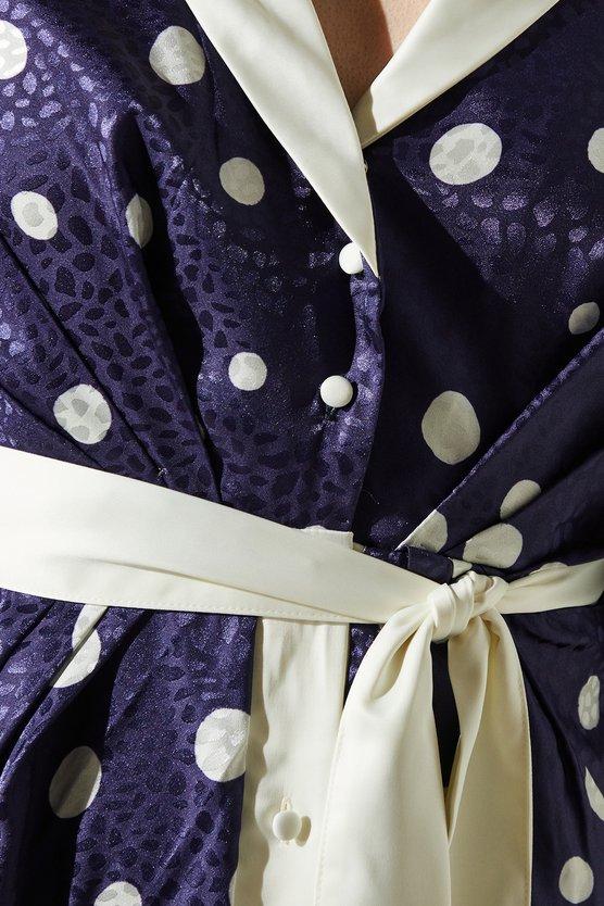 Karen Millen Short Sleeve Satin Polka-Dot Wrap Dress Navy