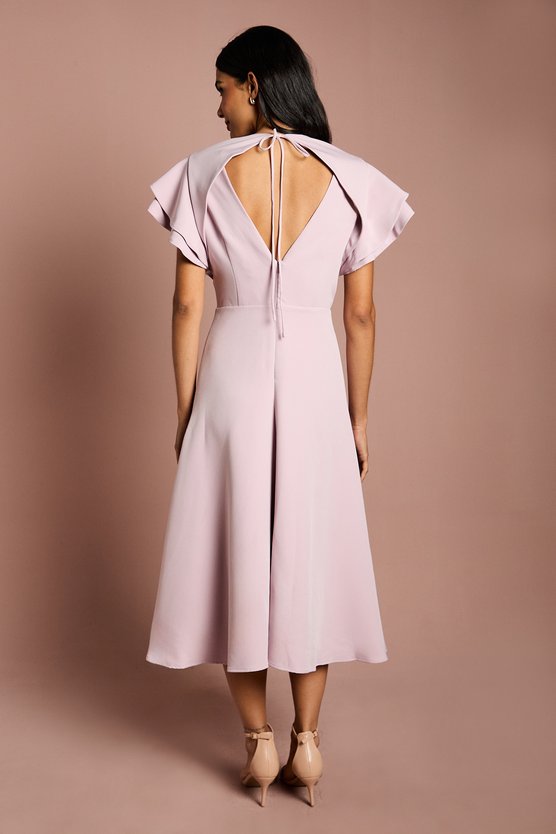 Karen Millen Short Sleeve V Neck Wrap Front Midi Dress Mauve
