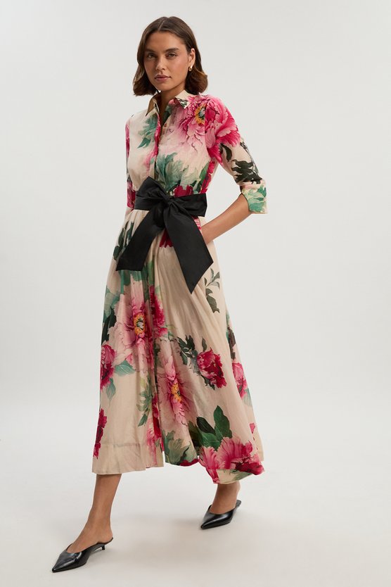 karen millen Silk Cotton Floral Print Woven Belted Maxi Shirt Dress floral karen millen Silk Cotton Floral Print Woven Belted Maxi Shirt Dress floral