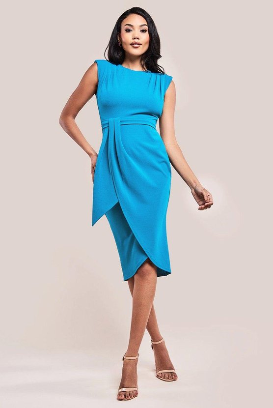 karen millen Sleeveless Asymmetric Wrap Midi Dress Teal