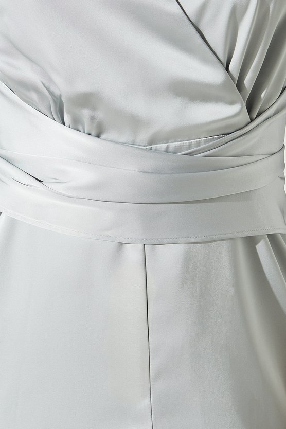 Karen Millen Sleeveless Wrap From Satin Midi Dress Grey