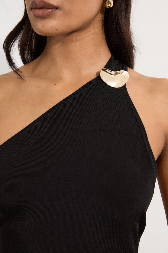 Karen Millen Slinky Backless Knitted Dress With Hardware Detail Black