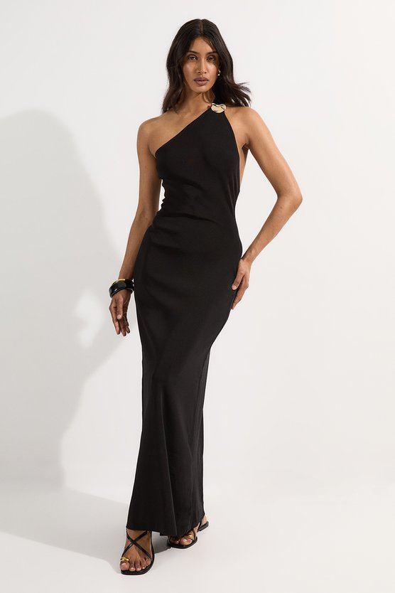 karen millen Slinky Backless Knitted Dress With Hardware Detail black