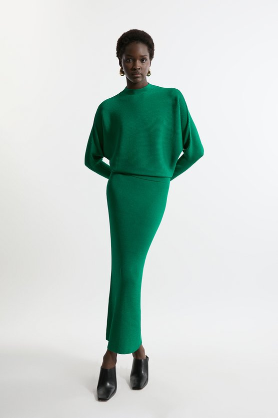 karen millen Slinky Drape Knit Bat Wing Pencil Midi Dress green karen millen Slinky Drape Knit Bat Wing Pencil Midi Dress green