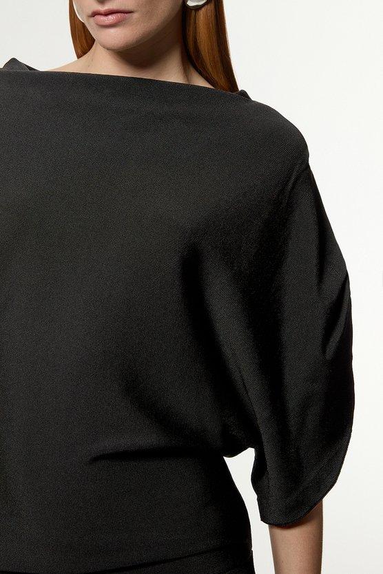 Karen Millen Slinky Viscose Knit Dropped Waist Asymmetric Maxi Dress Black