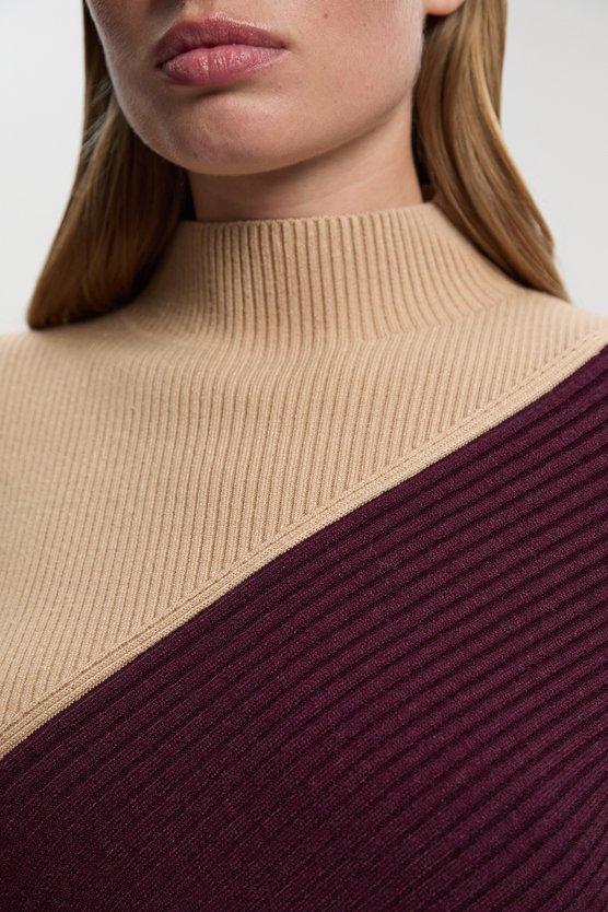 Karen Millen Soft Ribbed Asymmetric Hem Knitted Dress Camel