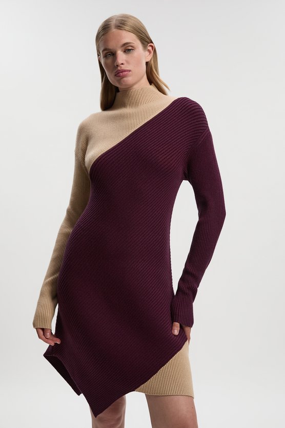 karen millen Soft Ribbed Asymmetric Hem Knitted Dress camel karen millen Soft Ribbed Asymmetric Hem Knitted Dress camel