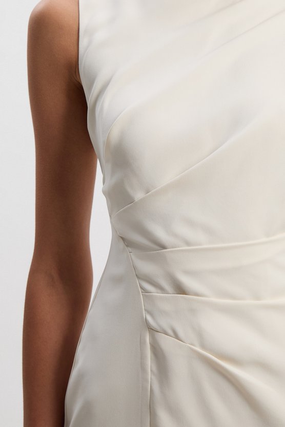 Karen Millen Soft Tailored Asymmetric Sleeve Midi Dress Ivory