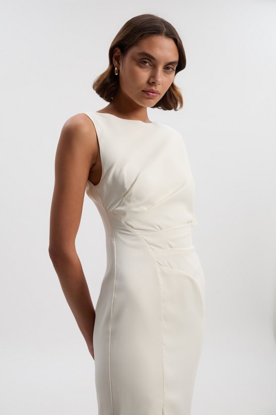 karen millen Soft Tailored Asymmetric Sleeve Midi Dress ivory