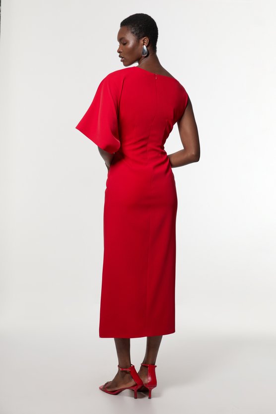Karen Millen Soft Tailored Asymmetric Sleeve Midi Dress Red
