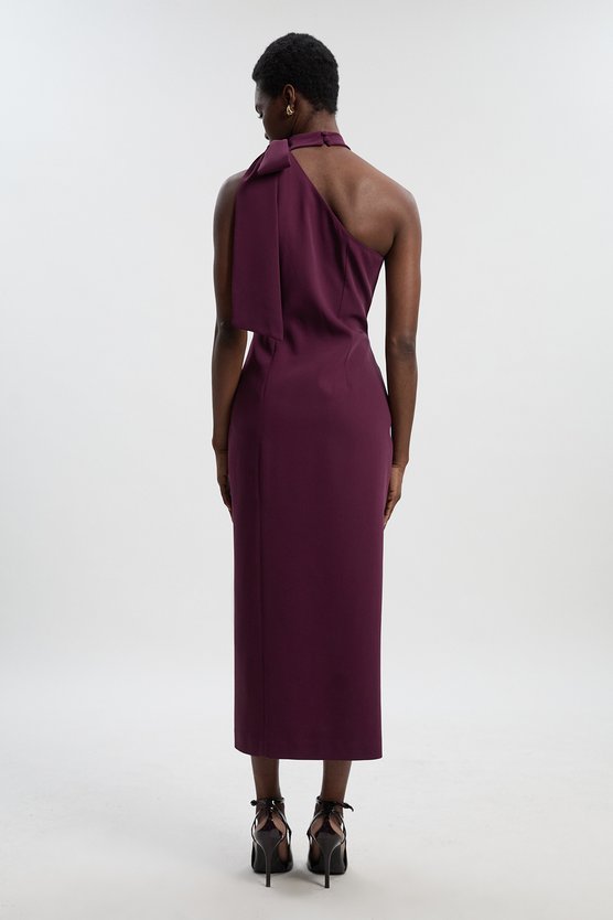 Karen Millen Soft Tailored Bow Tie Neck Midi Dress Burgundy