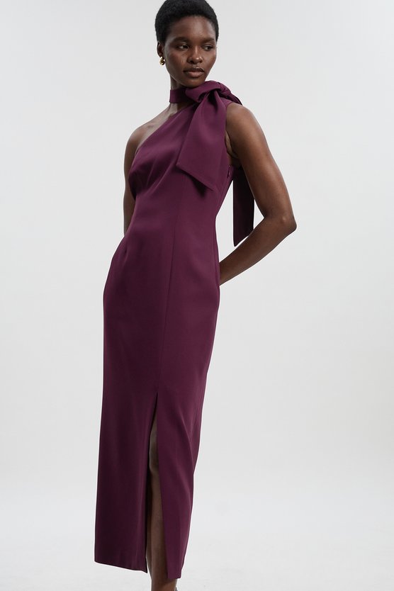 karen millen Soft Tailored Bow Tie Neck Midi Dress burgundy