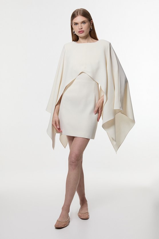 Karen Millen Soft Tailored Cape Detail Mini Dress Ivory