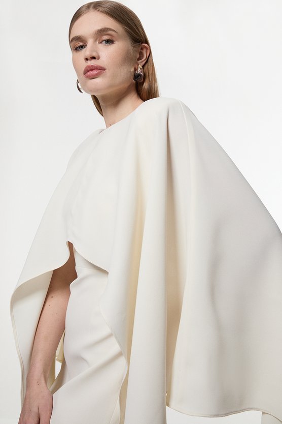 Karen Millen Soft Tailored Cape Detail Mini Dress Ivory