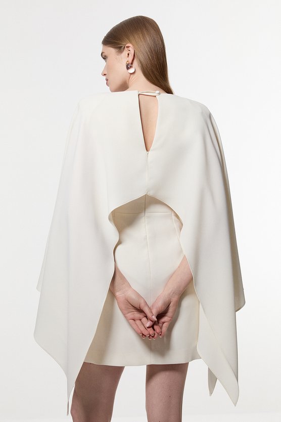 Karen Millen Soft Tailored Cape Detail Mini Dress Ivory
