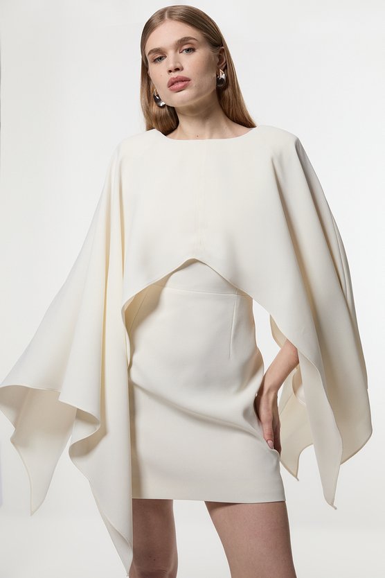karen millen Soft Tailored Cape Detail Mini Dress ivory