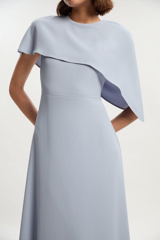Karen Millen Soft Tailored Cape Detail Tailored Midi Dress Pale Blue