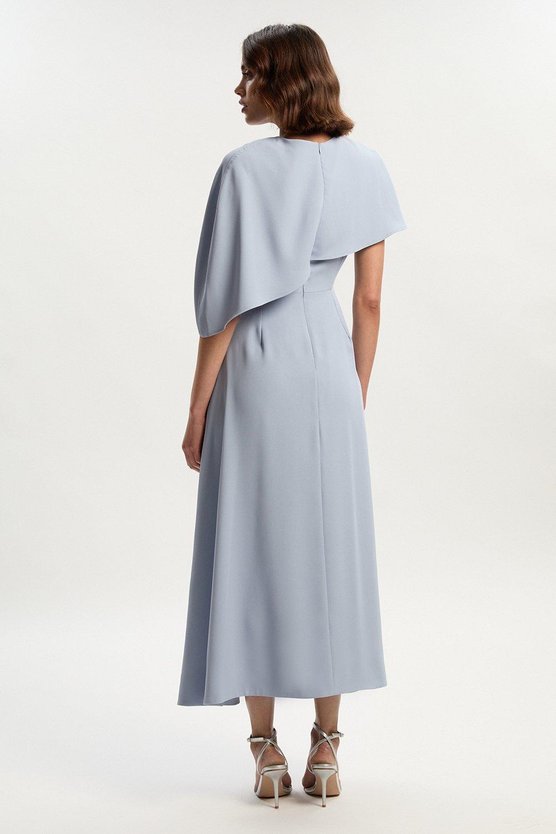 Karen Millen Soft Tailored Cape Detail Tailored Midi Dress Pale Blue