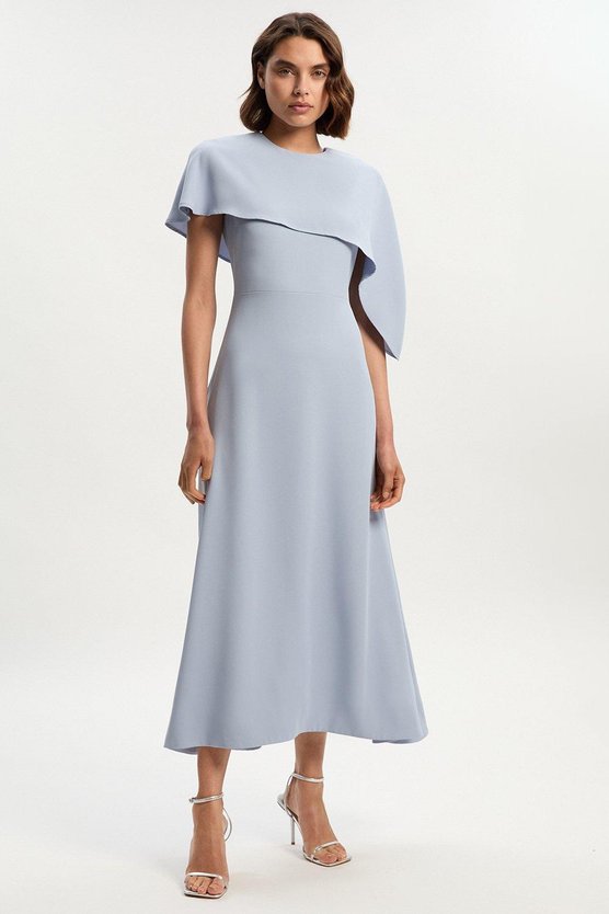 karen millen Soft Tailored Cape Detail Tailored Midi Dress pale blue