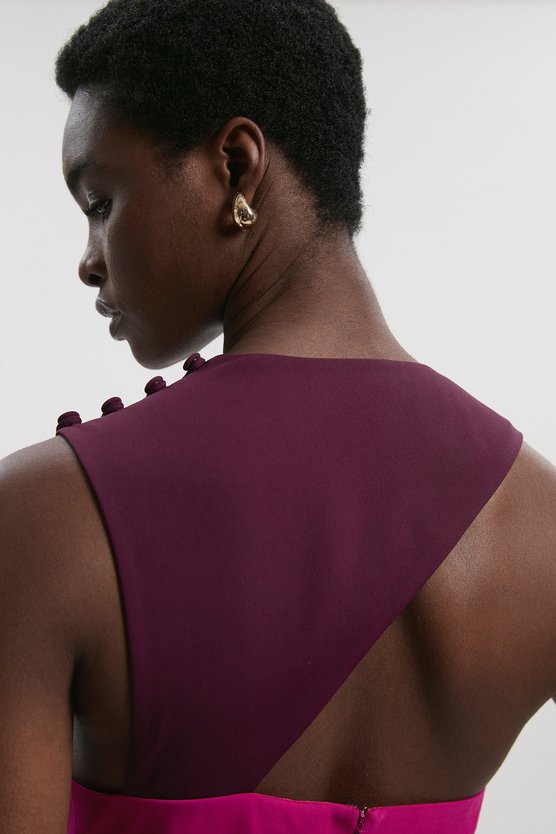 Karen Millen Soft Tailored Colour Block Halter Neck Midi Dress Fuchsia