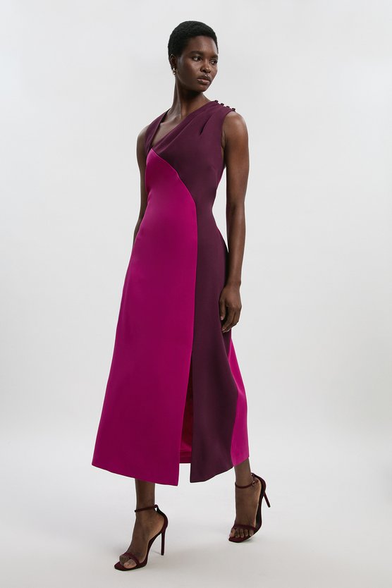 karen millen Soft Tailored Colour Block Halter Neck Midi Dress fuchsia
