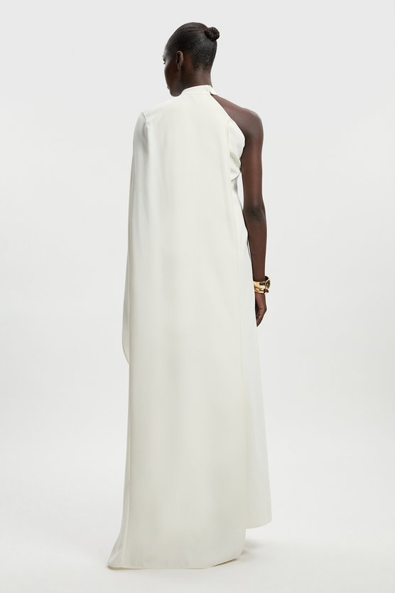 Karen Millen Soft Tailored One Shoulder Cape Sleeve Maxi Dress Ivory
