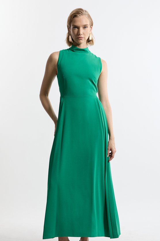 Karen Millen Soft Tailored Pleated Panel Midaxi Dress Green