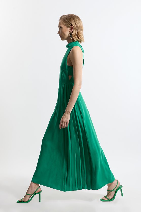 karen millen Soft Tailored Pleated Panel Midaxi Dress green