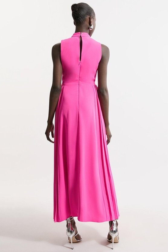 Karen Millen Soft Tailored Pleated Panel Midaxi Dress Hot Pink