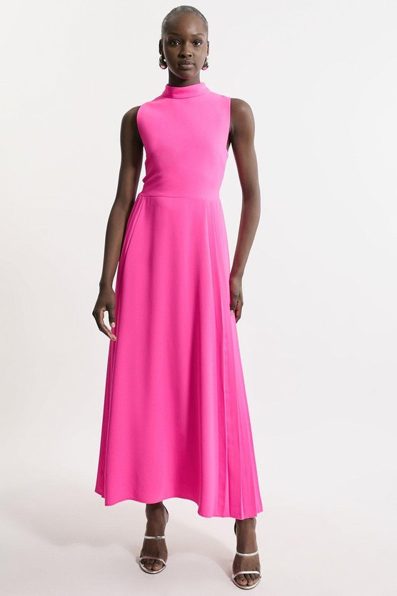 karen millen Soft Tailored Pleated Panel Midaxi Dress hot pink
