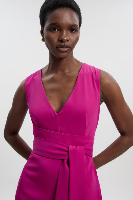 Karen Millen Soft Tailored Side Pleated Midi Dress Fuchsia