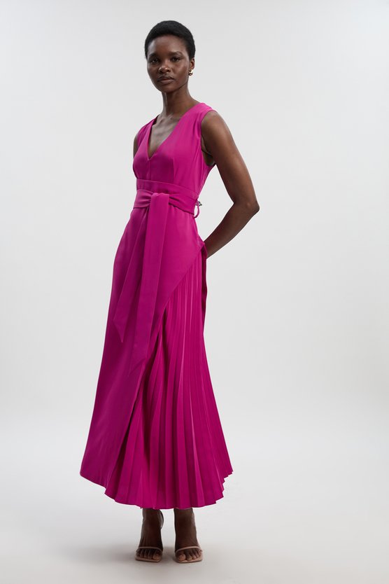 karen millen Soft Tailored Side Pleated Midi Dress fuchsia karen millen Soft Tailored Side Pleated Midi Dress fuchsia