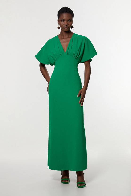 Karen Millen Soft Tailored Waterfall Sleeve Maxi Dress Green