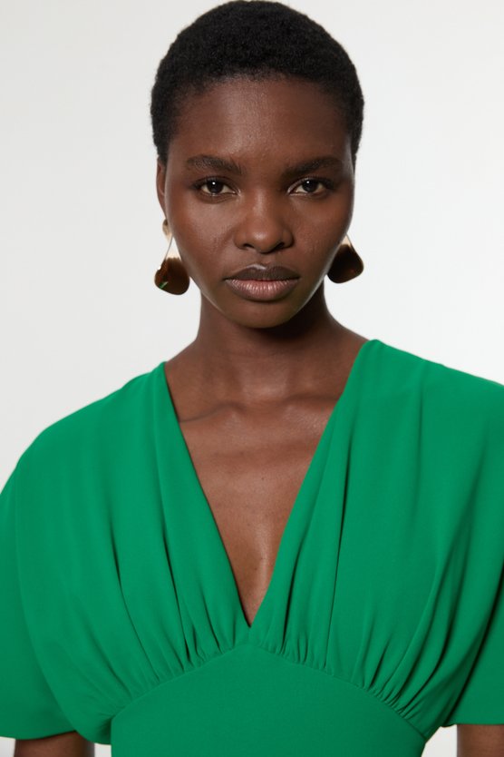 Karen Millen Soft Tailored Waterfall Sleeve Maxi Dress Green