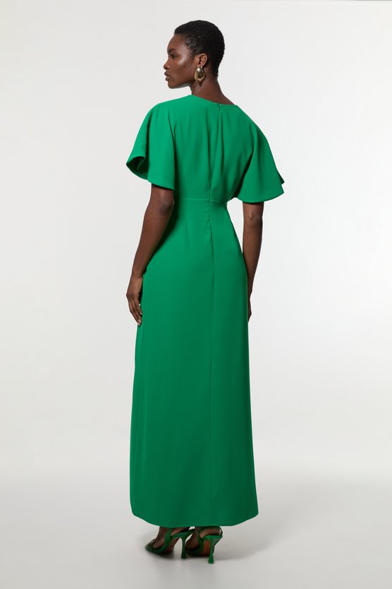 Karen Millen Soft Tailored Waterfall Sleeve Maxi Dress Green