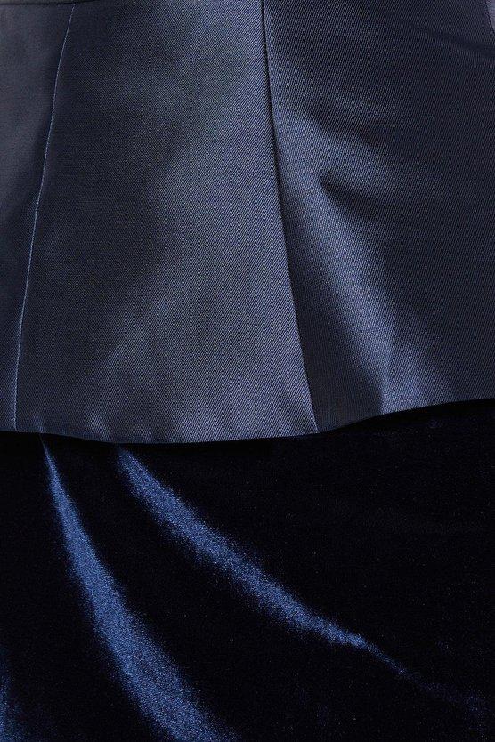 Karen Millen Square Neck Twill Bodice Velvet Skirt Pencil Dress Navy