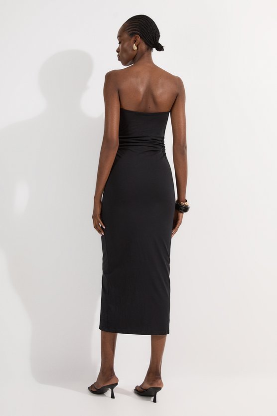 Karen Millen Stretch Cotton Jersey Bandeau Maxi Dress Black