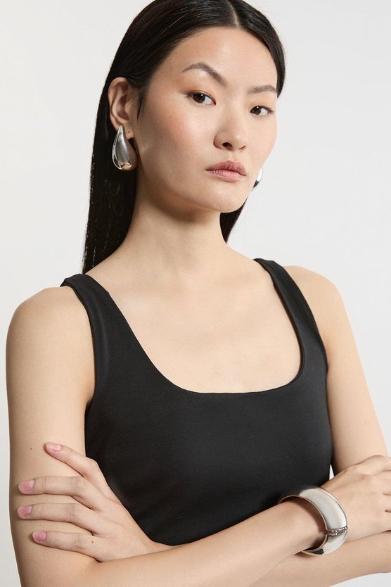 Karen Millen Stretch Cotton Jersey Strappy Mini Dress Black