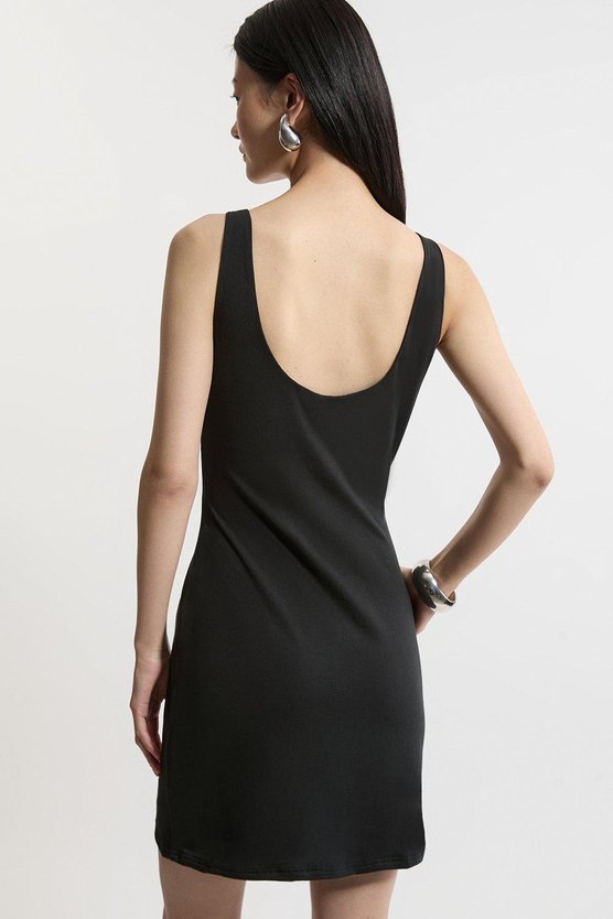 Karen Millen Stretch Cotton Jersey Strappy Mini Dress Black